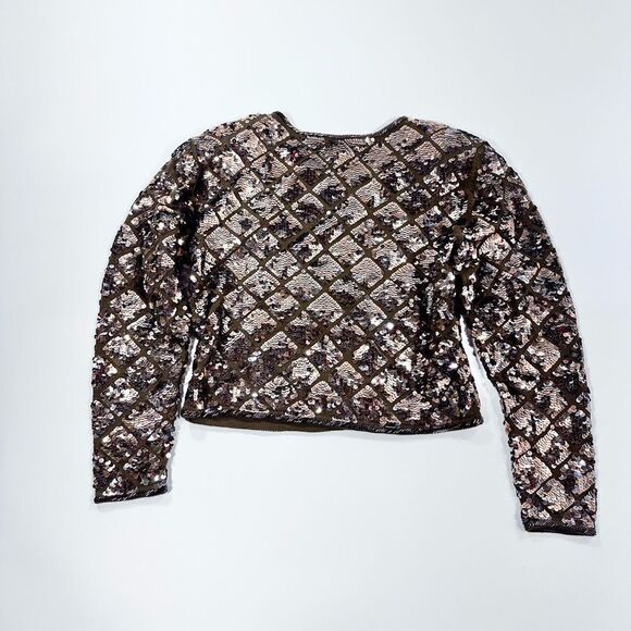 Vintage Cathy Hardwick bronze dynasty style sequin sweater top L - Picture 3 of 10
